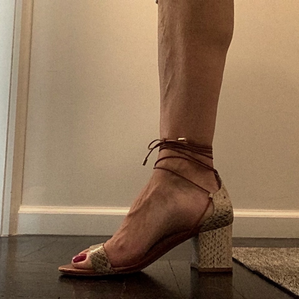 Alexandre Birman Chunky Heel Skin Ankle wrap sandal - Size 37